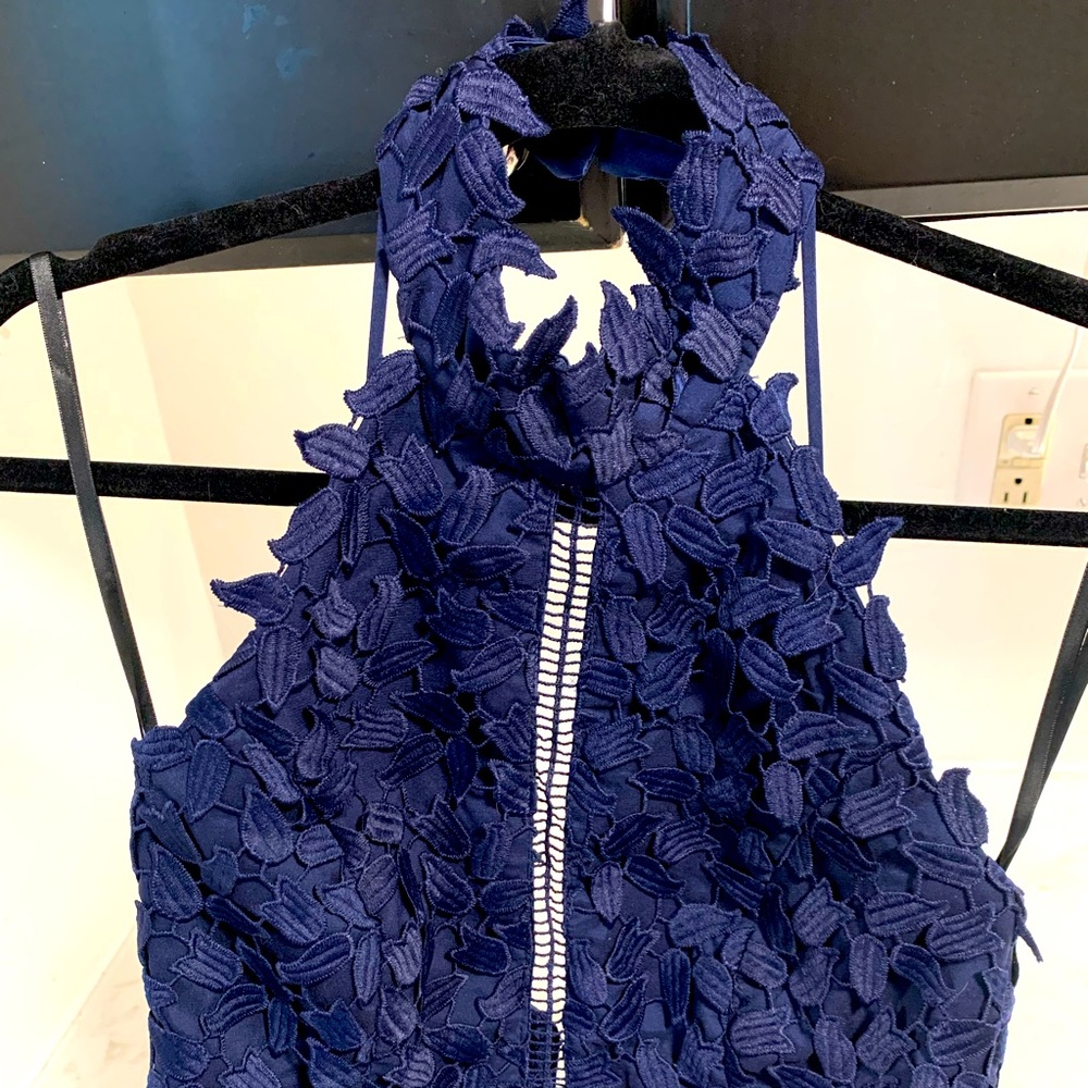 Navy Blue Gemma Lace Halter Bardot Dress